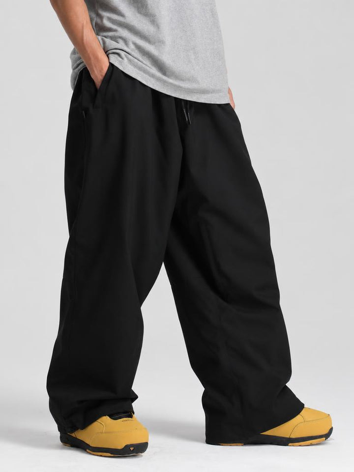 Men’s Black Baggy Drawstring Durable Snow Pants