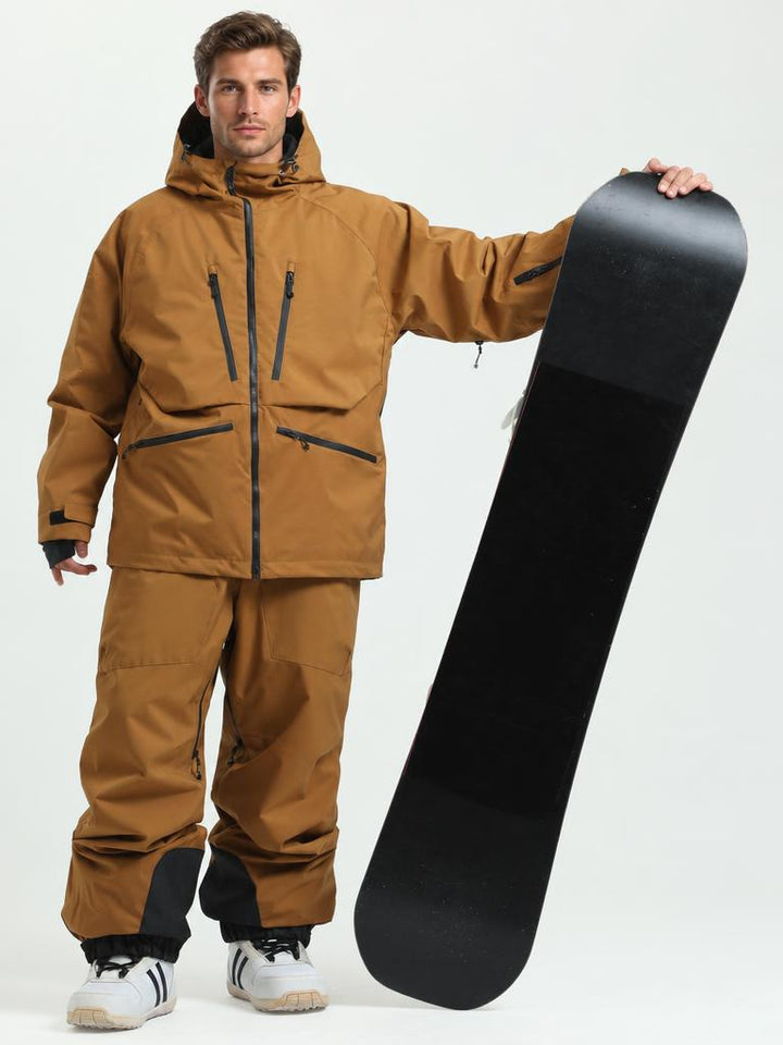 Men's Army Green Insulated Baggy Snow Pants With Detachable Suspenders