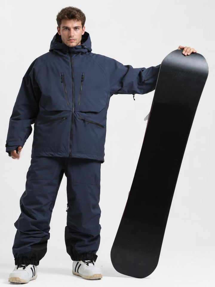 Men's Army Green Insulated Baggy Snow Pants With Detachable Suspenders