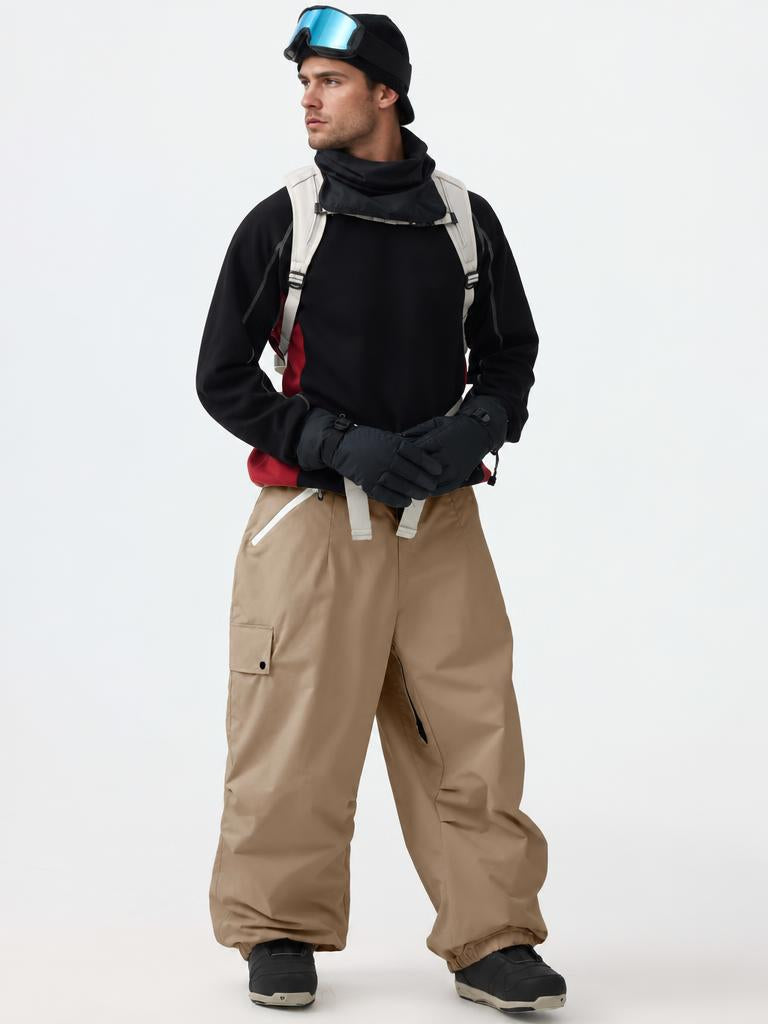 Man's Black Baggy Wear-resistant Waterproof Snow Pants