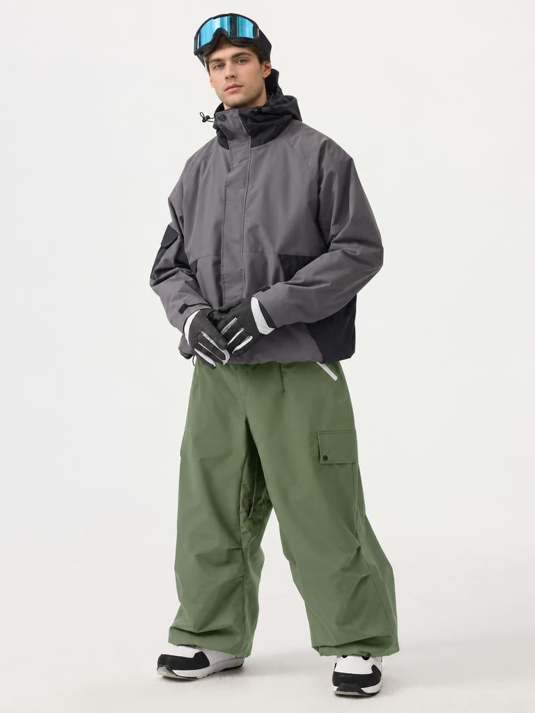 Man's Black Baggy Wear-resistant Waterproof Snow Pants