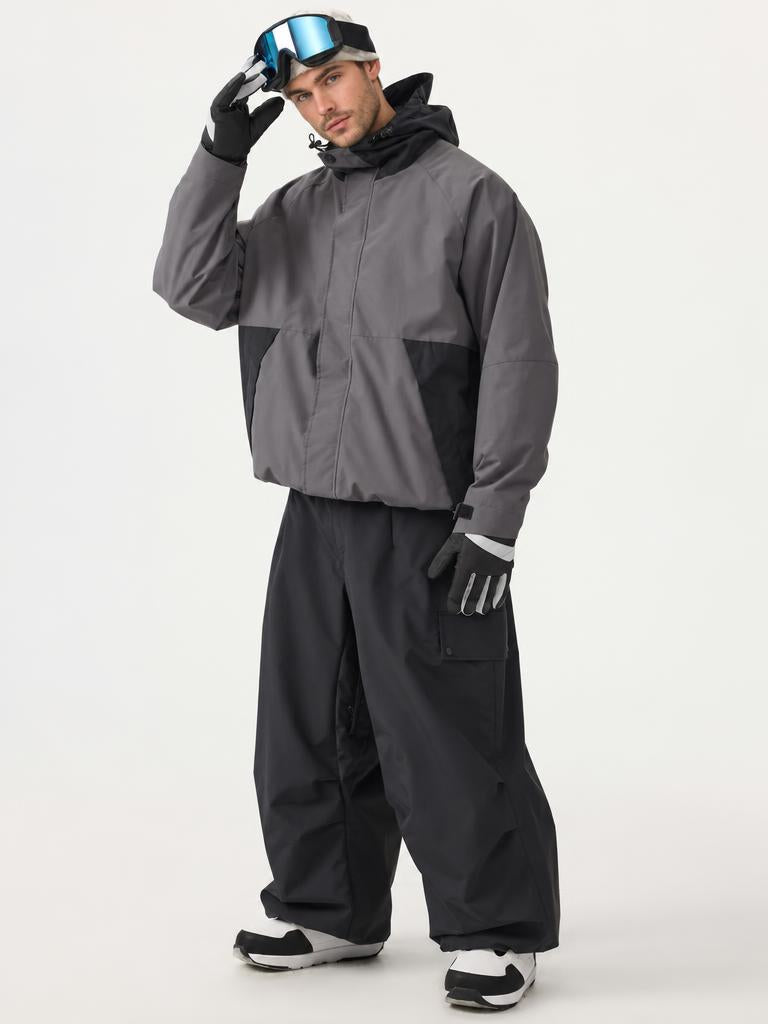Man's Black Baggy Wear-resistant Waterproof Snow Pants