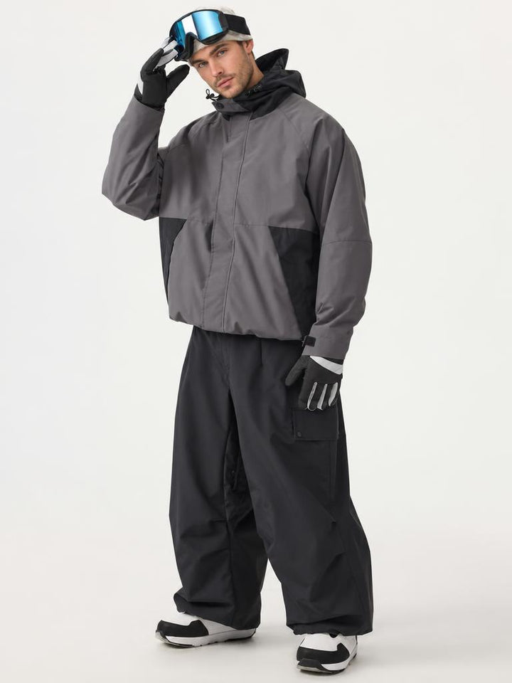 Man's Black Baggy Wear-resistant Waterproof Snow Pants