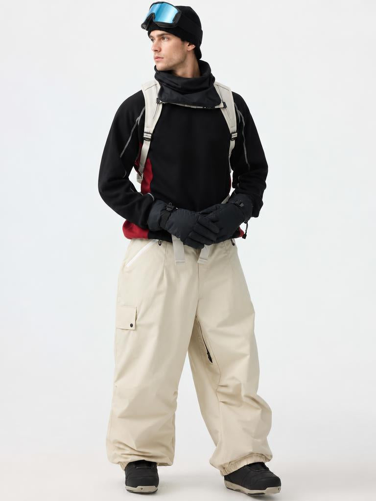 Man's Black Baggy Wear-resistant Waterproof Snow Pants