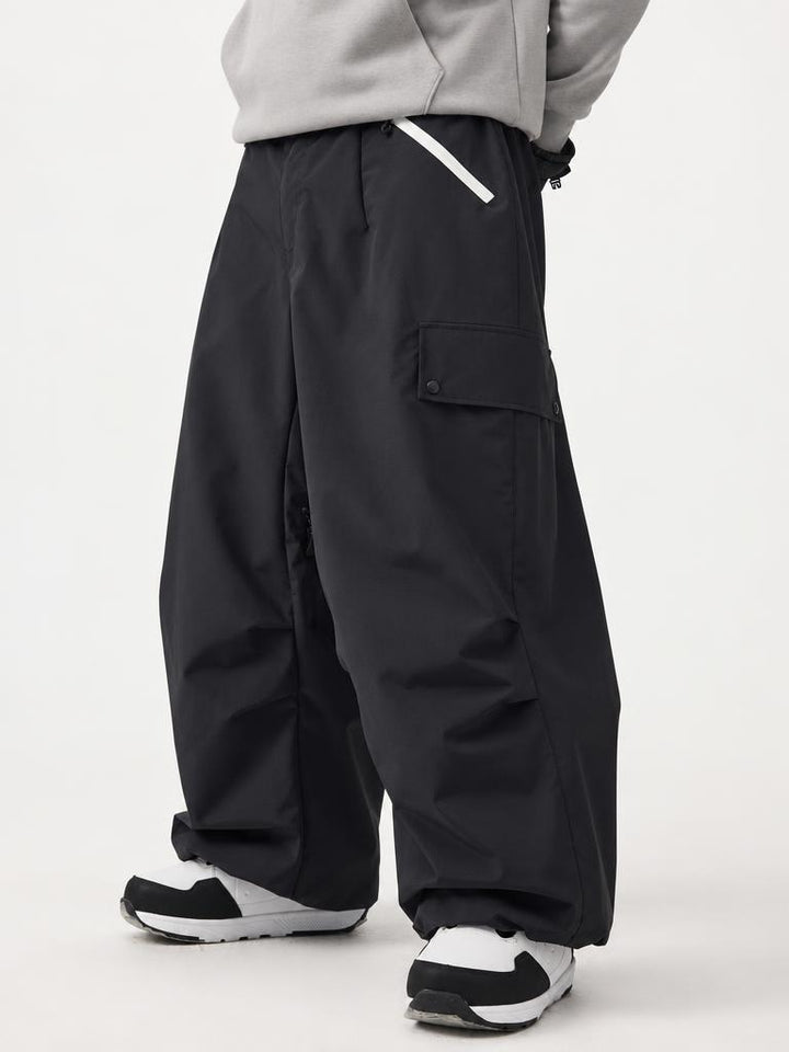 Man's Black Baggy Wear-resistant Waterproof Snow Pants