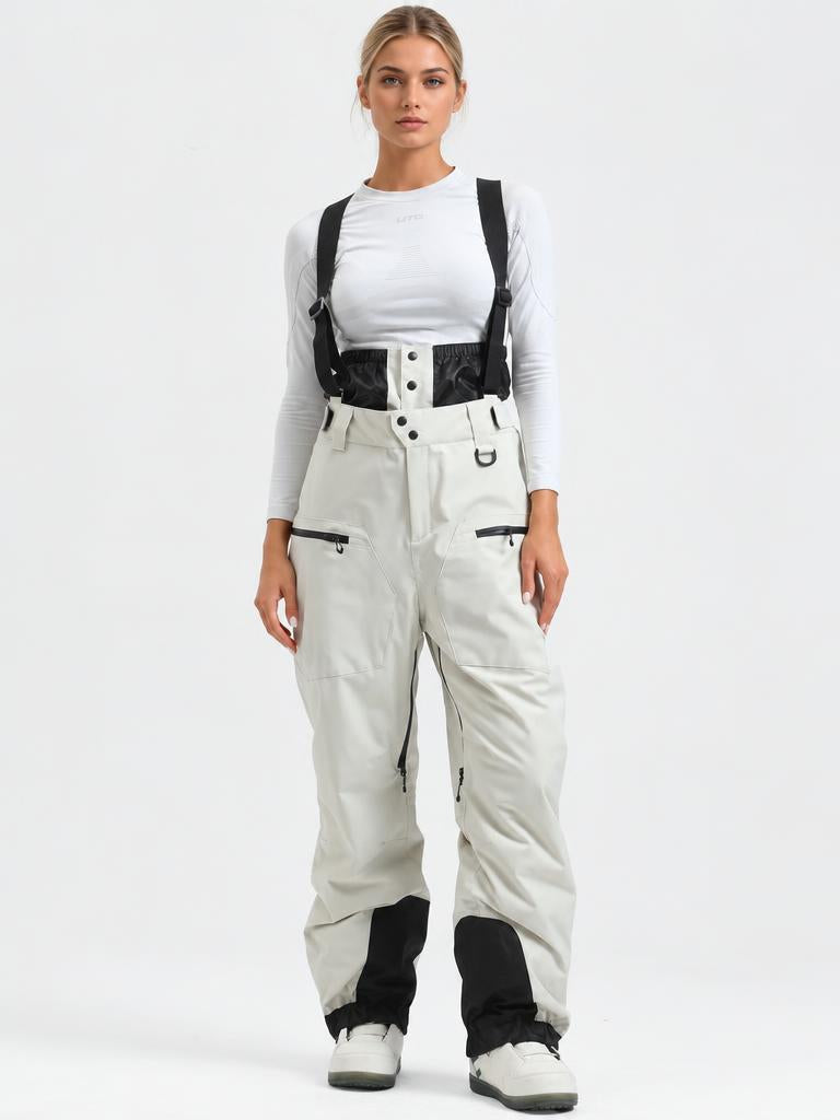 Women's Coffee Insulated Baggy Snow Pants With Detachable Suspenders