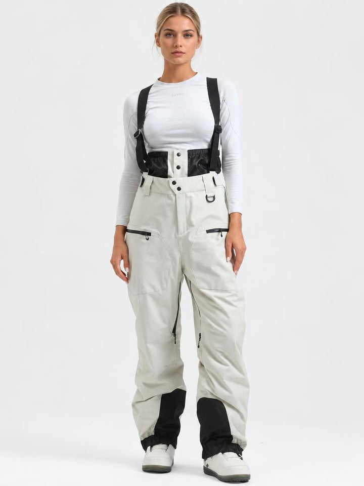 Women's Coffee Insulated Baggy Snow Pants With Detachable Suspenders