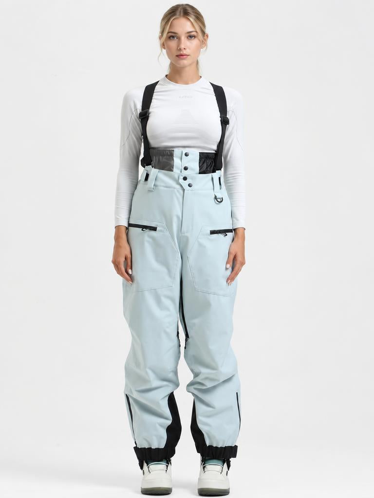 Women's Coffee Insulated Baggy Snow Pants With Detachable Suspenders