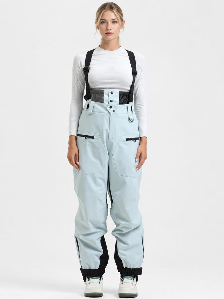 Women's Coffee Insulated Baggy Snow Pants With Detachable Suspenders