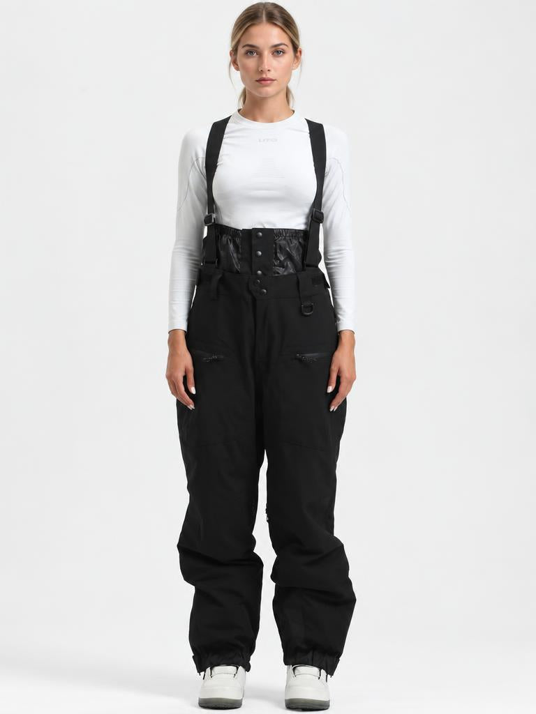 Women's Coffee Insulated Baggy Snow Pants With Detachable Suspenders