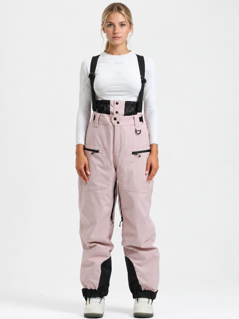 Women's Coffee Insulated Baggy Snow Pants With Detachable Suspenders