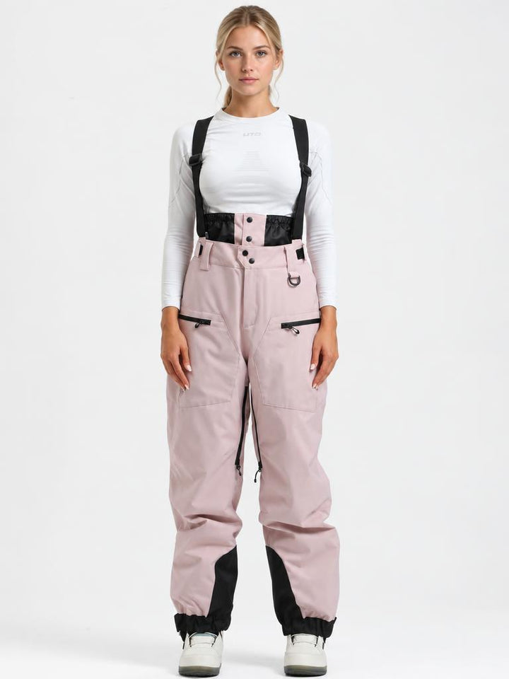 Women's Coffee Insulated Baggy Snow Pants With Detachable Suspenders