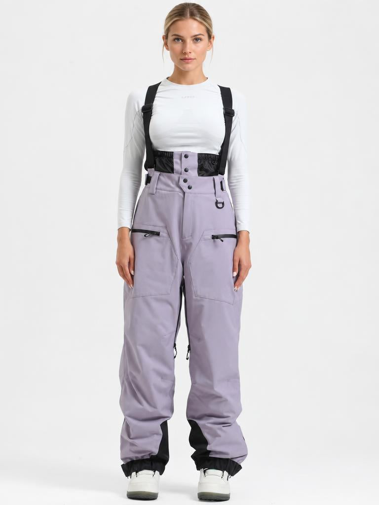 Women's Coffee Insulated Baggy Snow Pants With Detachable Suspenders