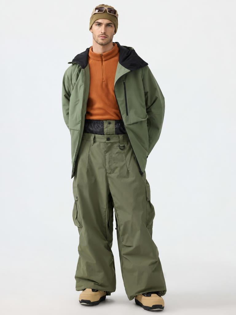 Men's Black Lightweight Inner Leg Vents Baggy Snow Pants