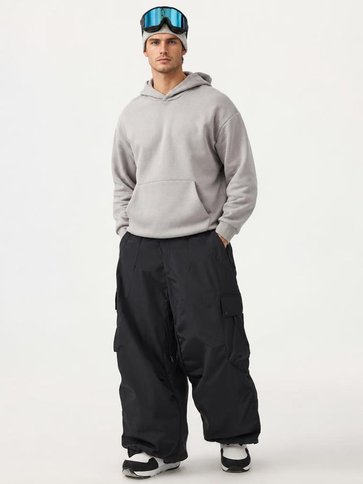 Men's Black Lightweight Inner Leg Vents Baggy Snow Pants