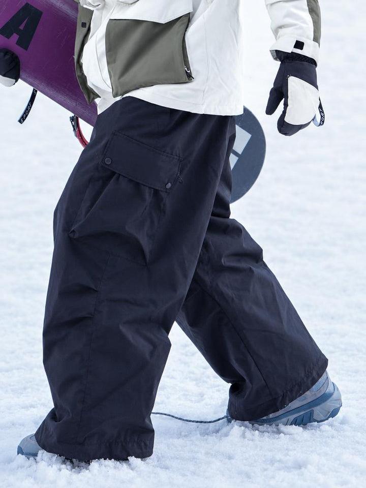 Men's Black Lightweight Inner Leg Vents Baggy Snow Pants