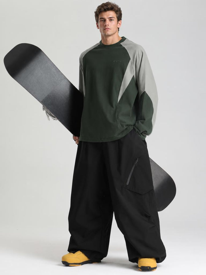 Men's Khaki Lightweight Breathable Baggy Snow Pants