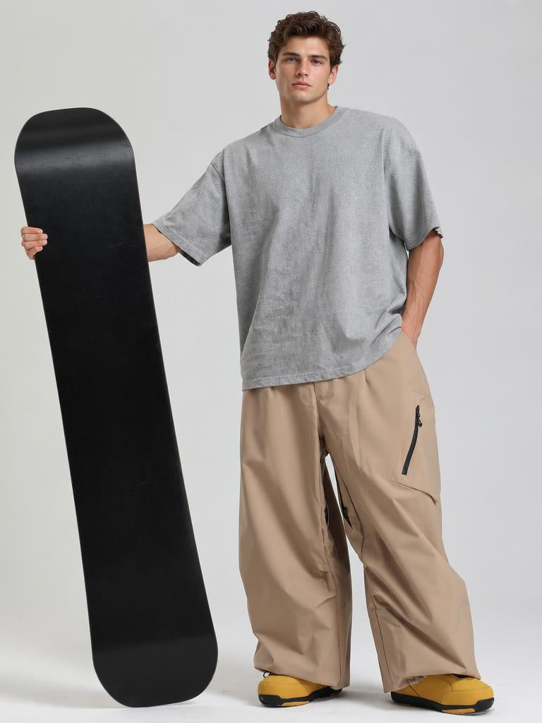Men's Khaki Lightweight Breathable Baggy Snow Pants