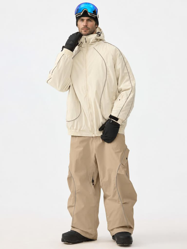 Men's Black Retro Track Reflective Piping Baggy Snow Pants