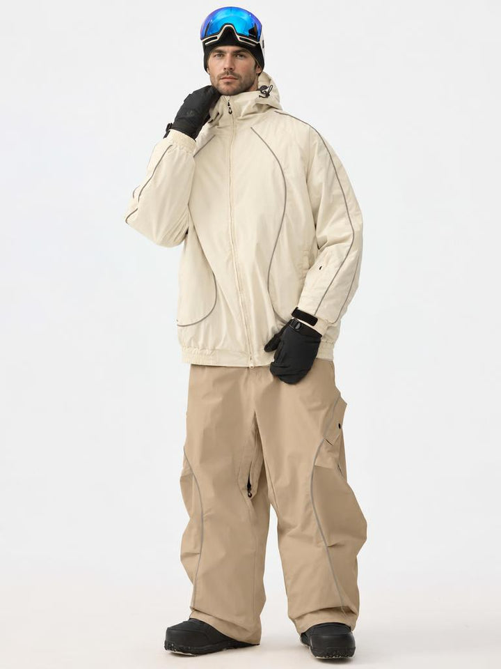 Men's Black Retro Track Reflective Piping Baggy Snow Pants