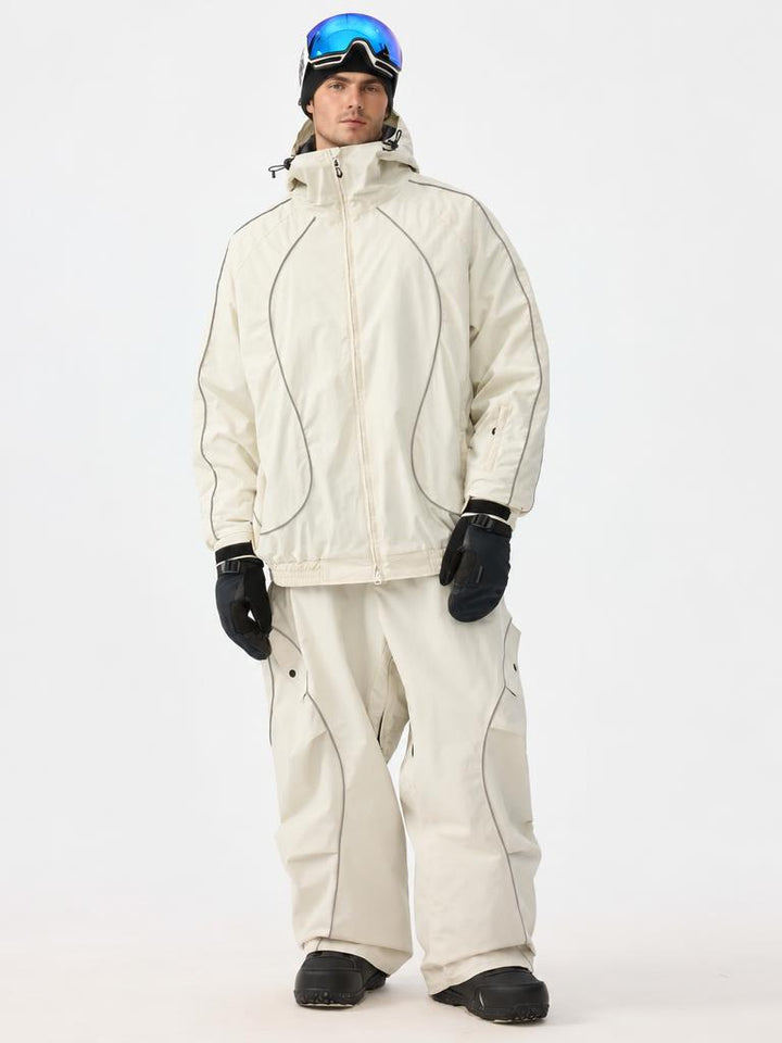 Men's Black Retro Track Reflective Piping Baggy Snow Pants