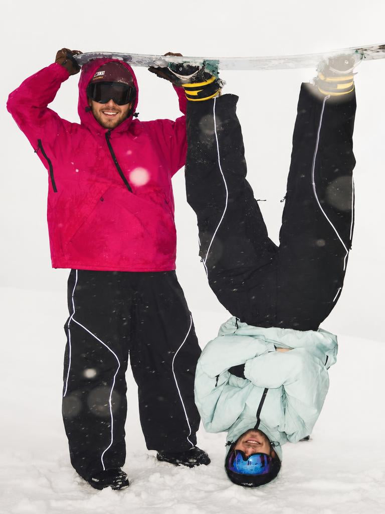 Men's Black Retro Track Reflective Piping Baggy Snow Pants