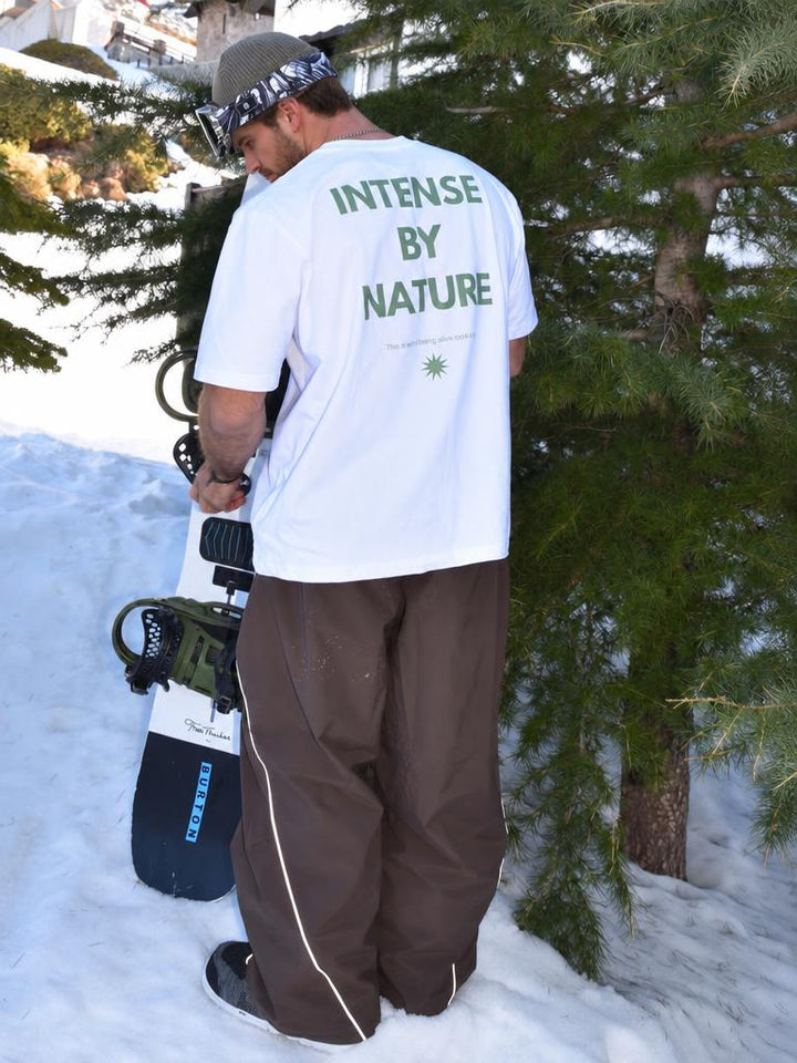 Men's Black Retro Track Reflective Piping Baggy Snow Pants