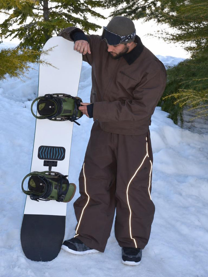Men's Black Retro Track Reflective Piping Baggy Snow Pants