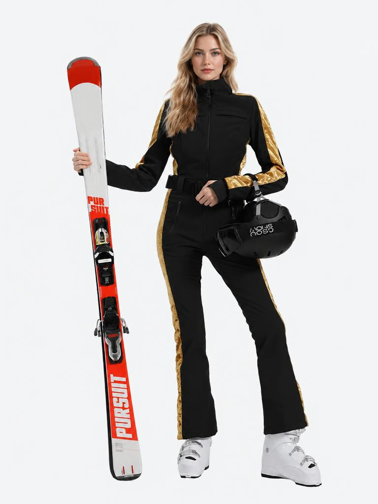 Women's Pastel Lavender Waterproof Insulated Thermal Belted One-Piece Ski Suit
