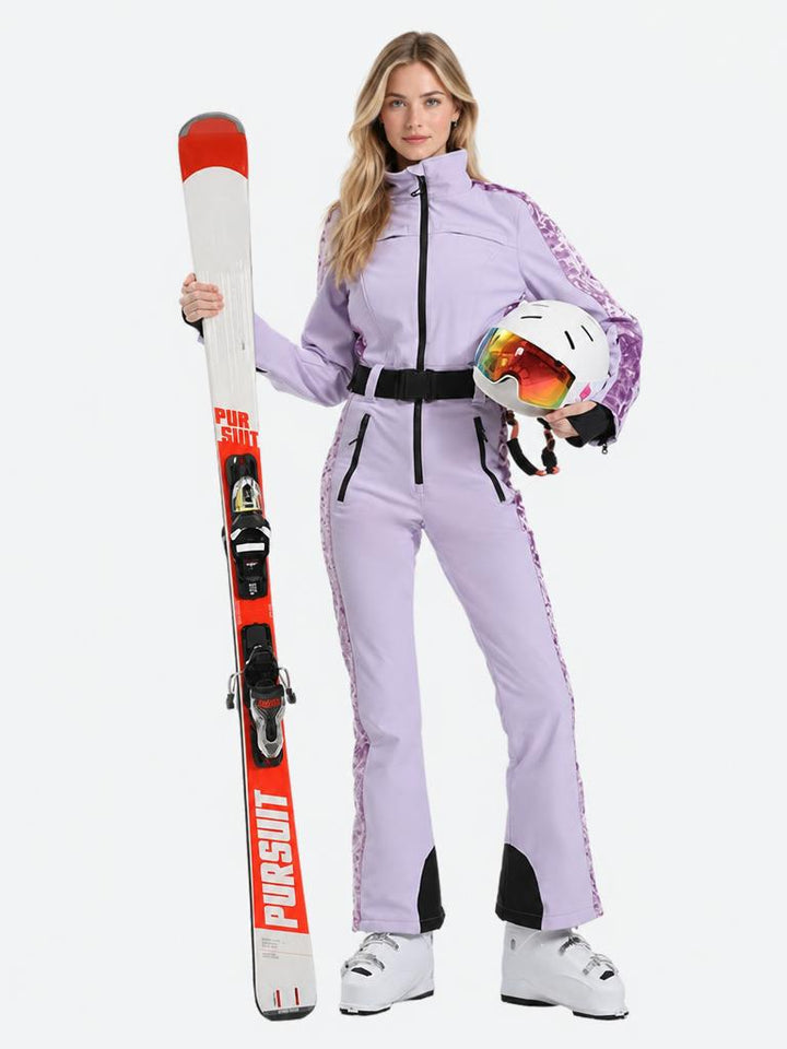 Women's Pastel Lavender Waterproof Insulated Thermal Belted One-Piece Ski Suit