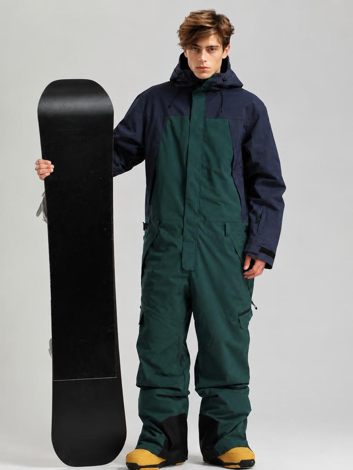 Men's Black & Pine Green All-Weather Cargo Utility Baggy One-Piece Ski Suit