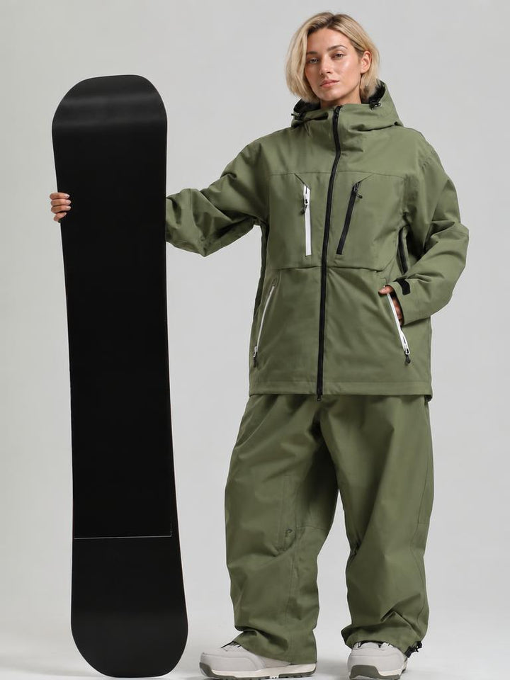 Women's Army Green Contrast-Zipper Fully Seam-Taped Insulated Snow Jacket