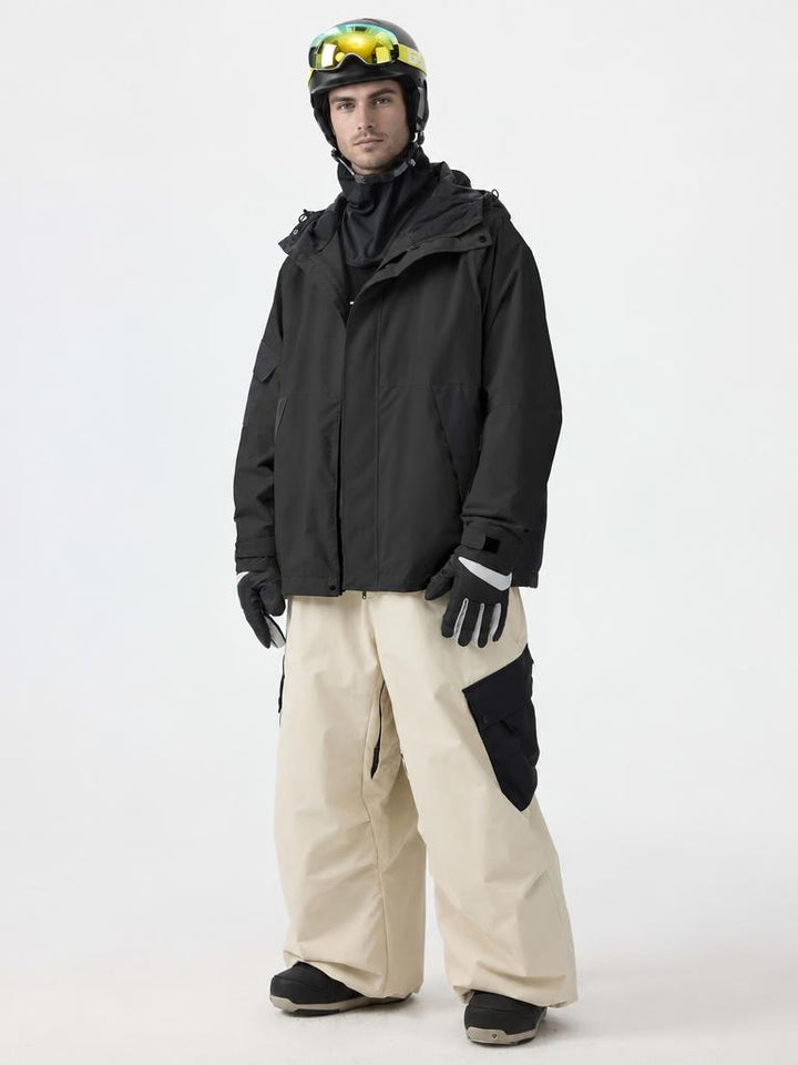 Men's Dark Green Raglan Sleeve Color Block Waterproof Breathable Snow Jacket