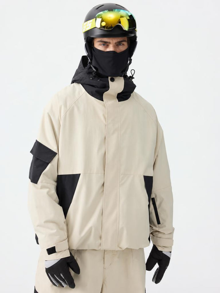 Men's Dark Green Raglan Sleeve Color Block Waterproof Breathable Snow Jacket