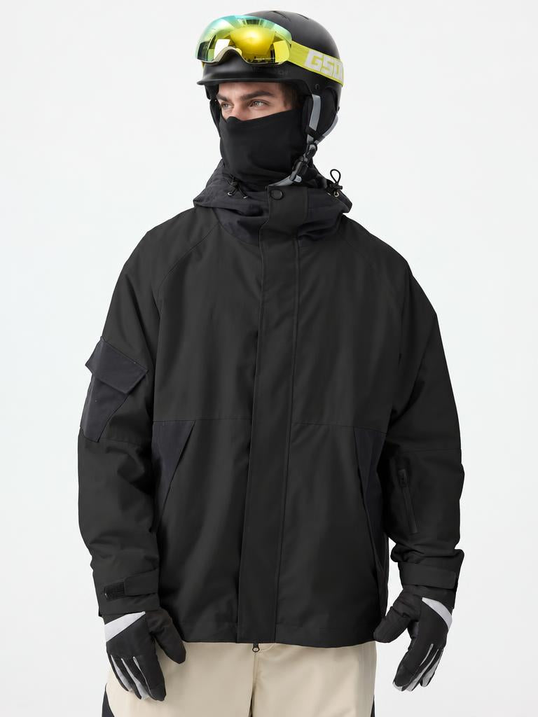 Men's Dark Green Raglan Sleeve Color Block Waterproof Breathable Snow Jacket