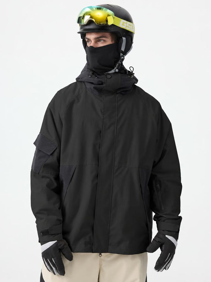 Men's Dark Green Raglan Sleeve Color Block Waterproof Breathable Snow Jacket