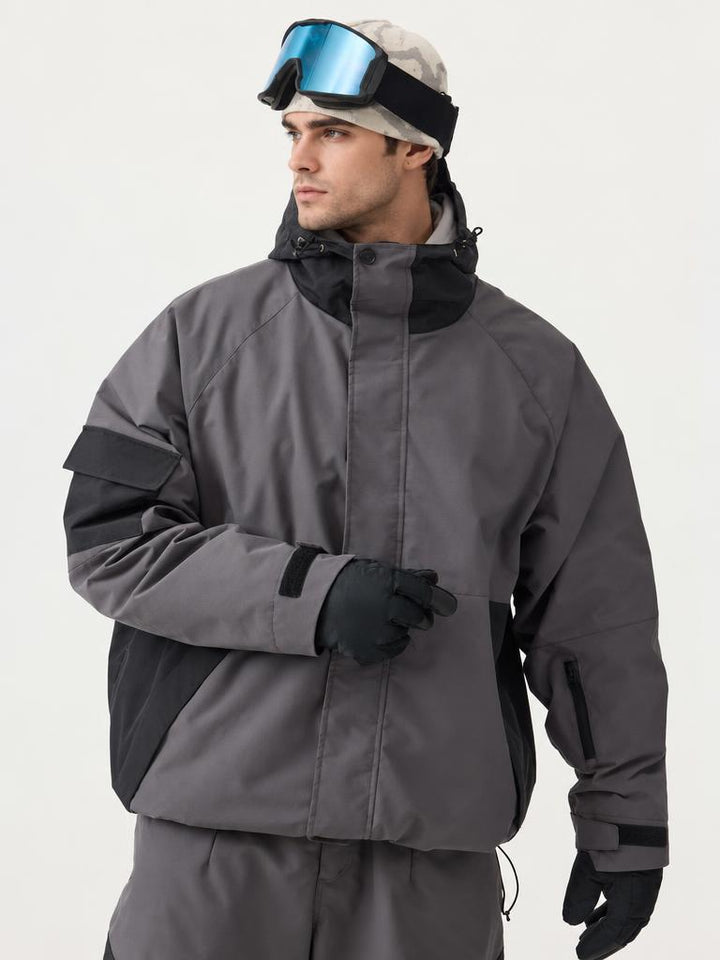 Men's Dark Green Raglan Sleeve Color Block Waterproof Breathable Snow Jacket