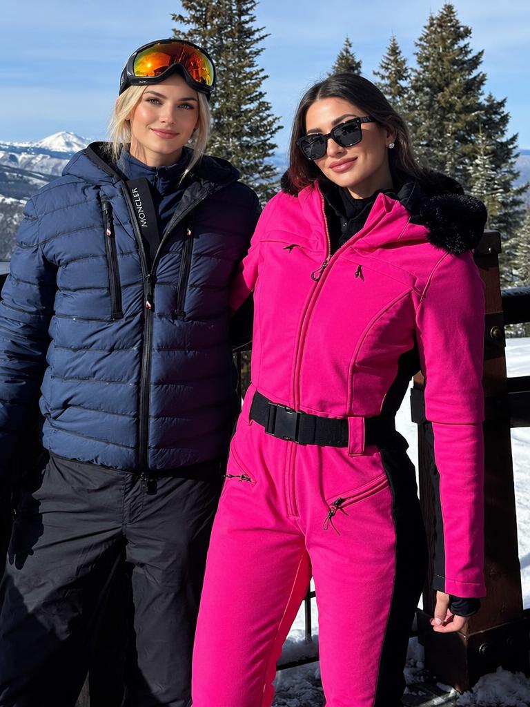Women's Minimalist Faux Fur Black & White Down One-piece Ski Suits