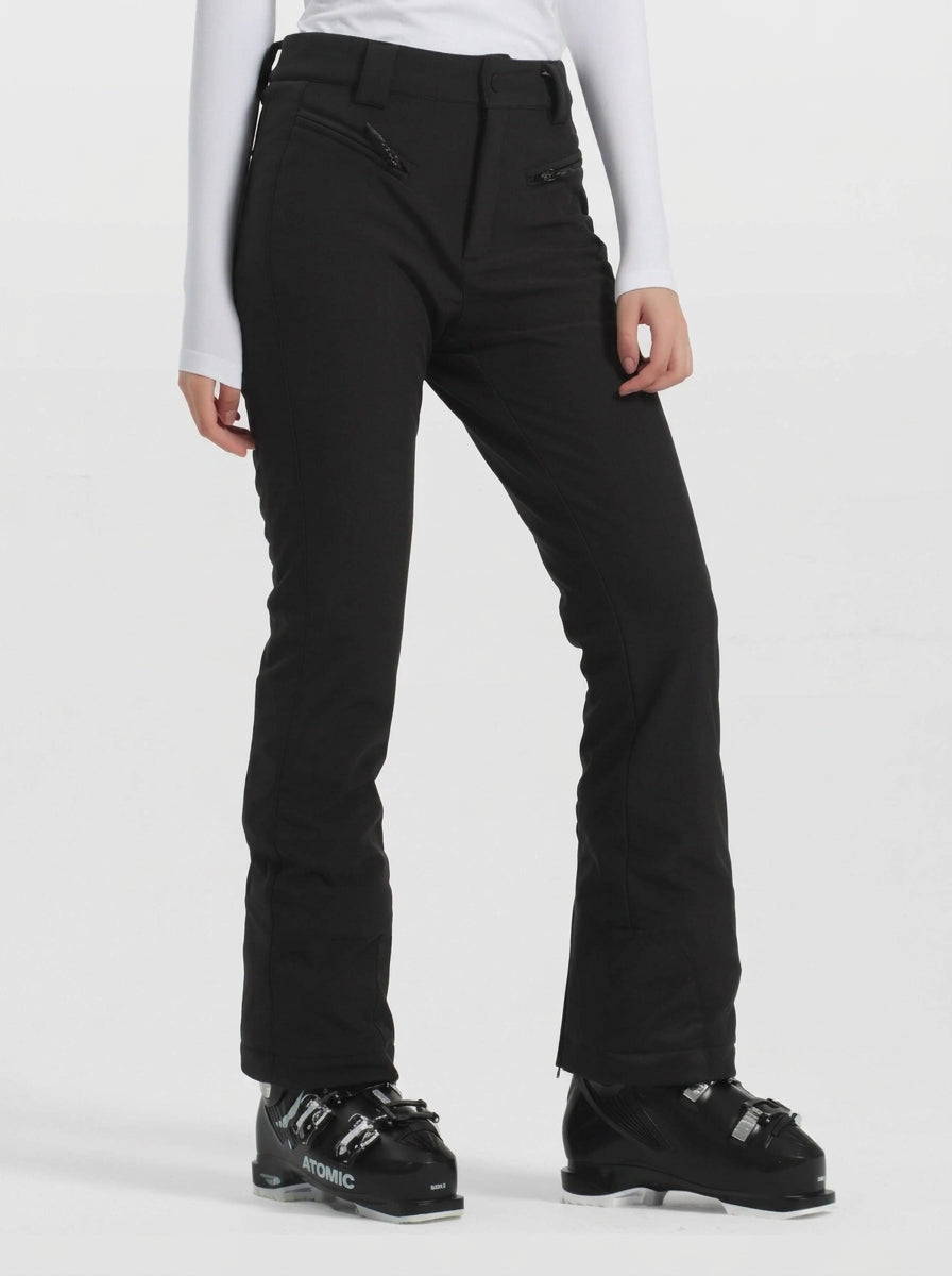 Women's Black Slim Fit Velvet-Lined Ski Pants