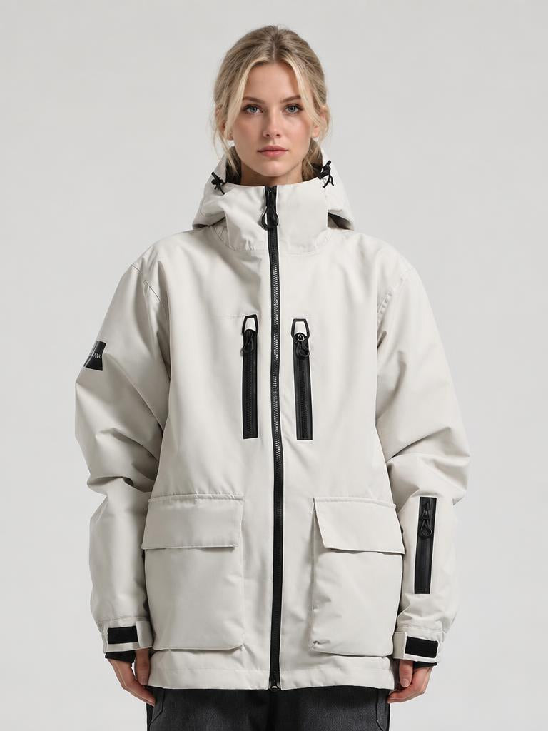 Women's Beige Fully Sealed Seam Two-Way Zipper Snow Jackets