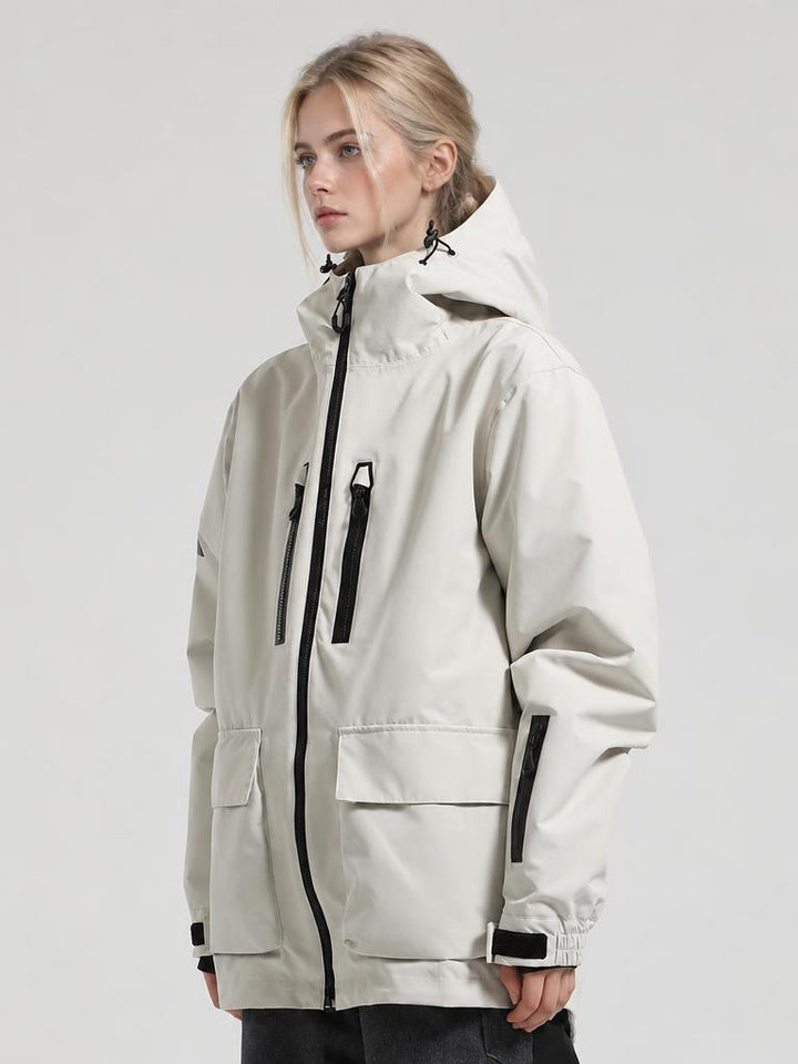Women's Beige Fully Sealed Seam Two-Way Zipper Snow Jackets