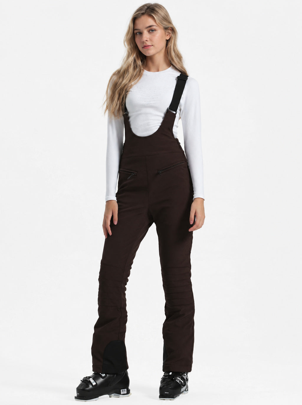 Women's Off White Slim-Fit Stretch Fleece-Lined Ski Bibs