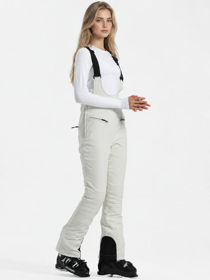 Women's Off White Slim-Fit Stretch Fleece-Lined Ski Bibs