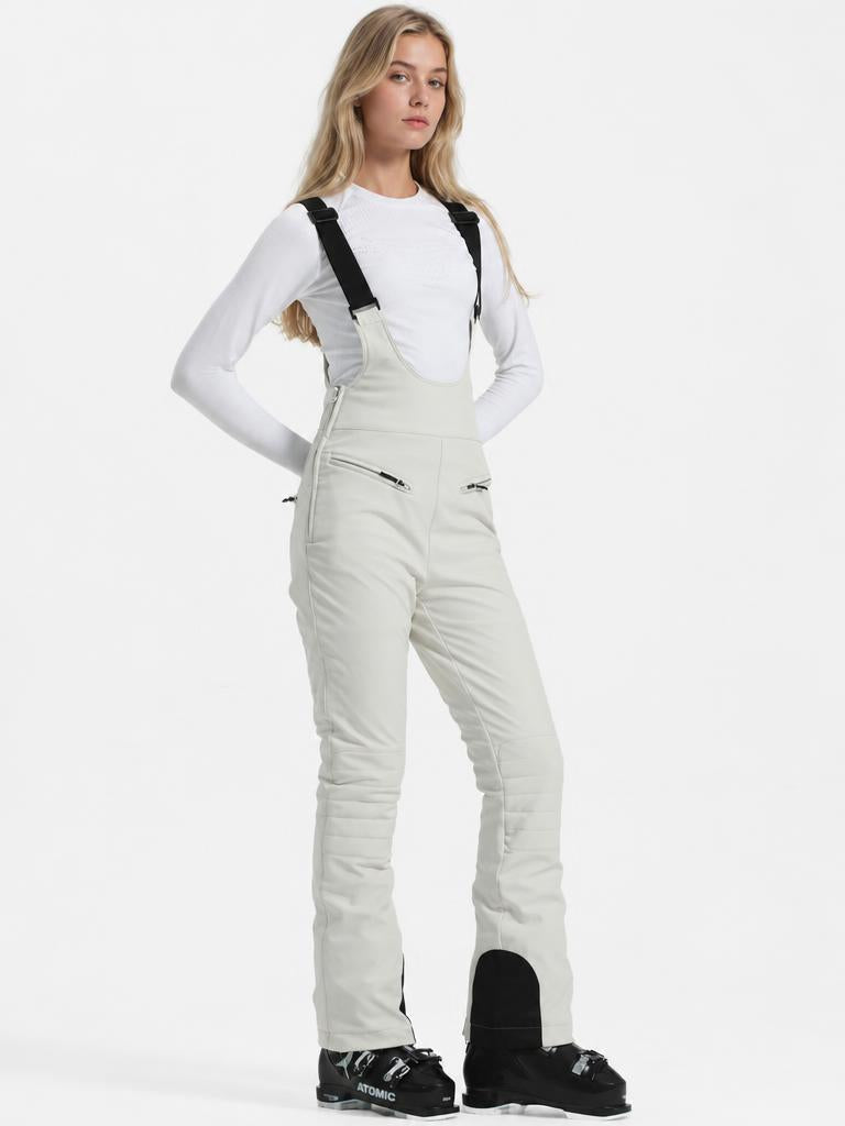 Women's Off White Slim-Fit Stretch Fleece-Lined Ski Bibs