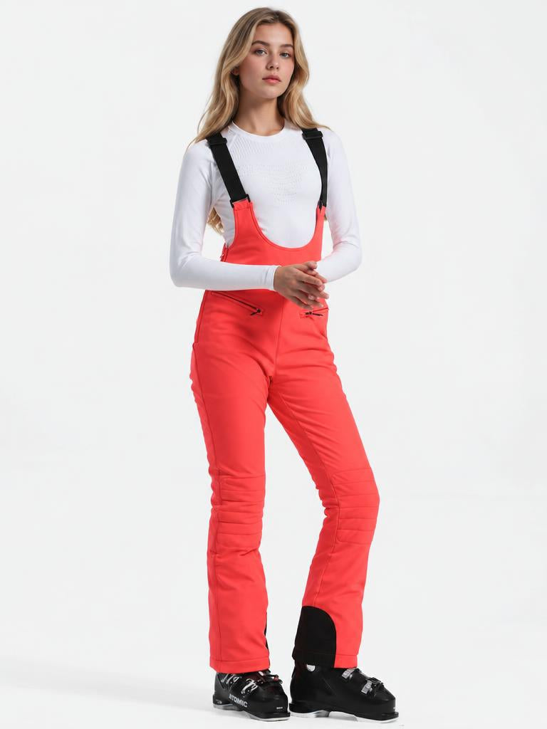 Women's Off White Slim-Fit Stretch Fleece-Lined Ski Bibs
