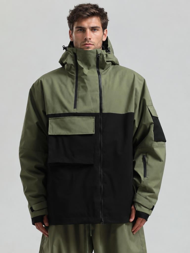 Men's Black Asym-Zip Utility Pocket Waterproof Snow Jacket