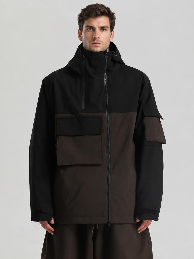 Men's Black Asym-Zip Utility Pocket Waterproof Snow Jacket