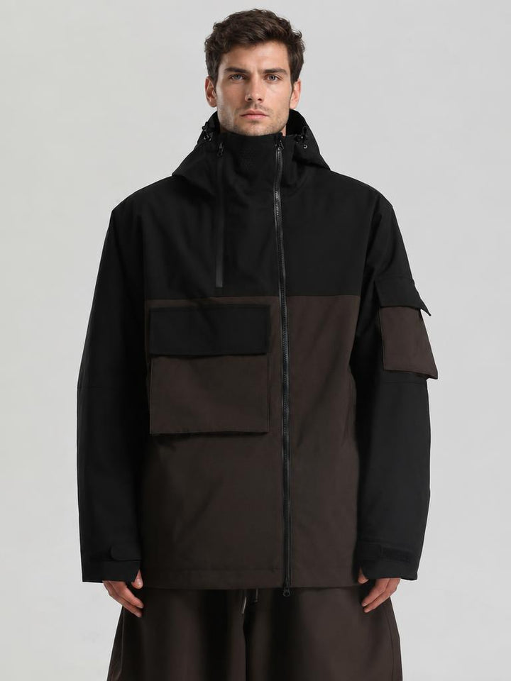 Men's Black Asym-Zip Utility Pocket Waterproof Snow Jacket