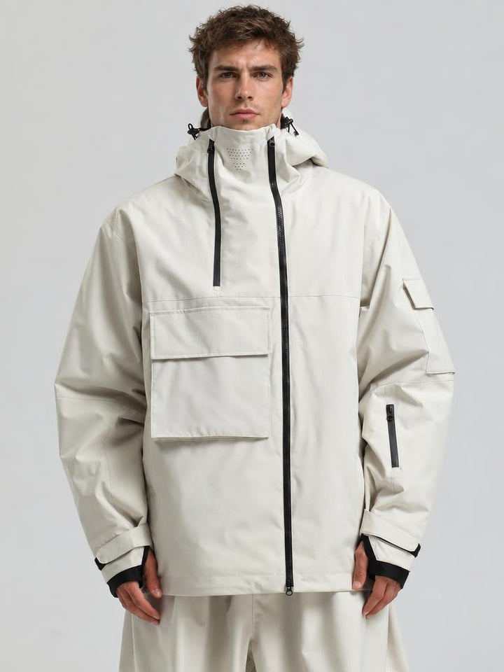 Men's Black Asym-Zip Utility Pocket Waterproof Snow Jacket