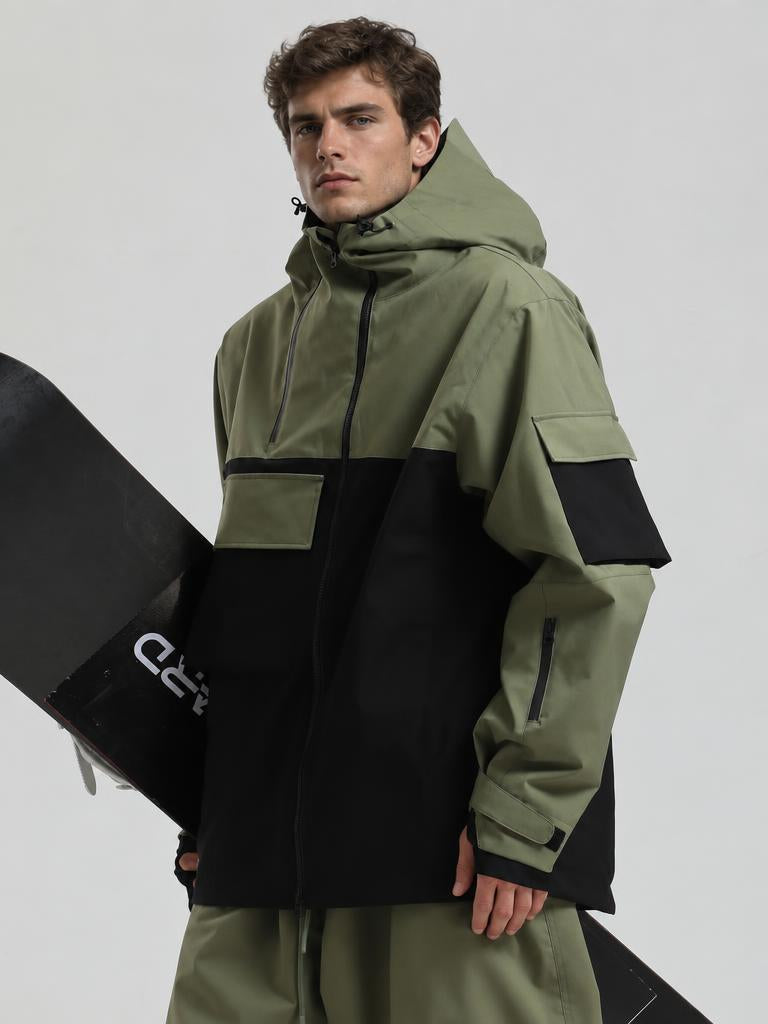 Men's Black Asym-Zip Utility Pocket Waterproof Snow Jacket